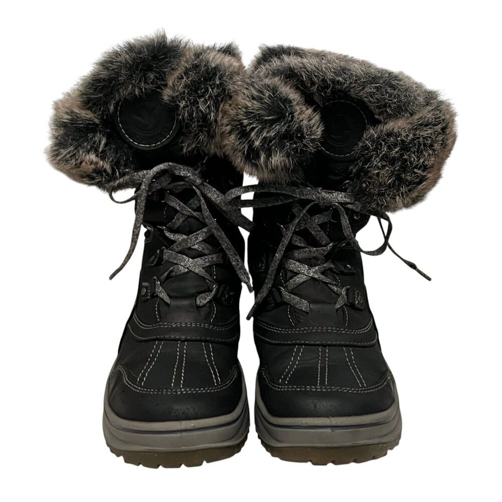 Santana Canada Myrah Winter Boots Black Faux Fur Trim Lace Up Zip Snow 38 US 7 - Picture 8 of 14